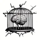 a broken cage with a brain inside tattoo design idea