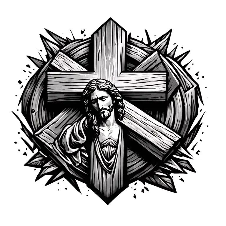 cross, Jesus, wooden cross, geometric tattoo design idea