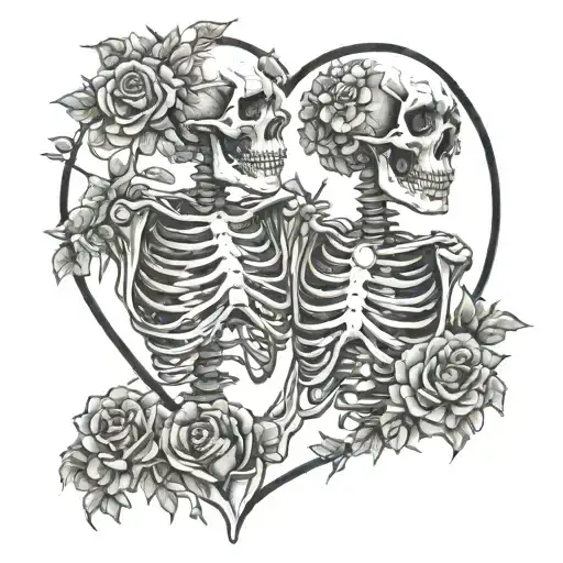 skeletons in love tattoo design idea