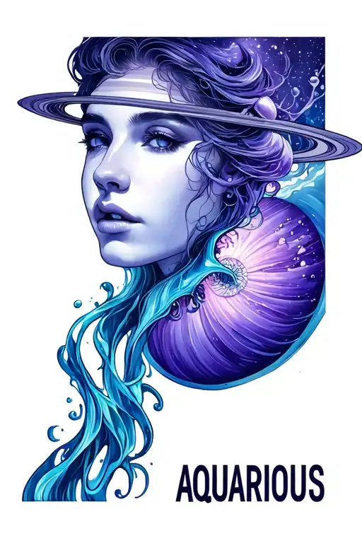 aquarious with violet and saturn tattoo design idea