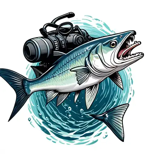 tarpon with a scuba tank on its back and a reg in its mouth  tattoo design idea