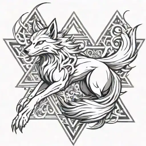 nine tailed fox kurama with a triangle in the middle tattoo design idea