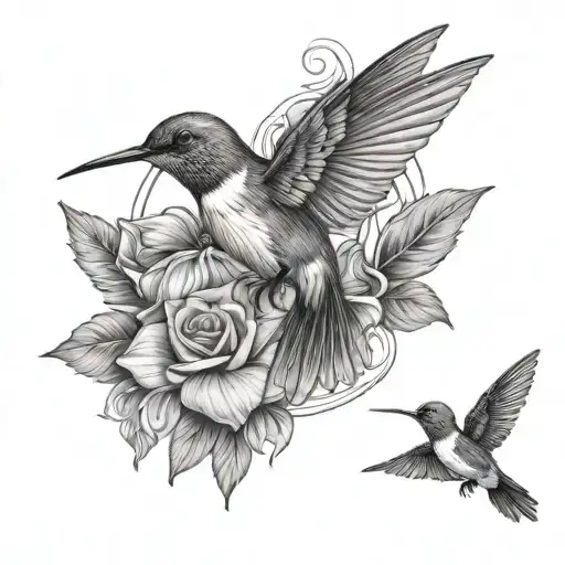 cross and humming bird tattoo design idea