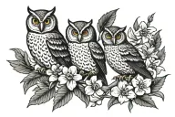 owl hawthorn vine tree narcissus tattoo design idea