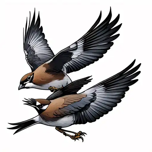 two sparrows flying tattoo design idea