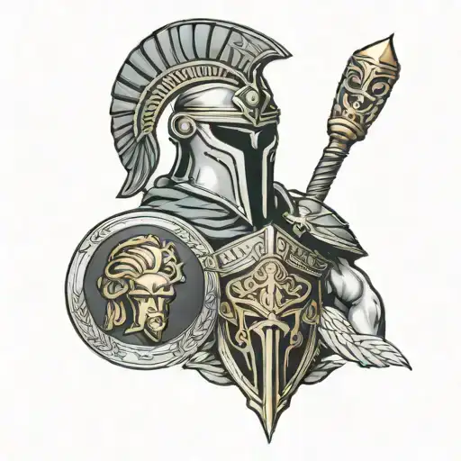 Greek them with spartan helmet and shield with greek change  tattoo design idea