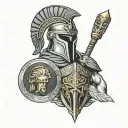 Greek them with spartan helmet and shield with greek change  tattoo design idea