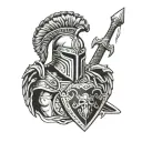 Greek them with spartan helmet and shield with greek change  tattoo design idea