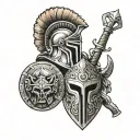 Greek them with spartan helmet and shield with greek change  tattoo design idea