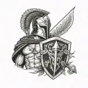 Greek them with spartan helmet and shield with greek change  tattoo design idea