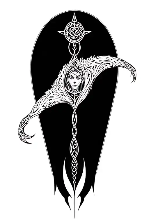 Hel, Hela, Nordic, Celtic, Tribal, Black, La Carherina, half Wested half -living, goddess of death, knot, abstract tattoo design idea