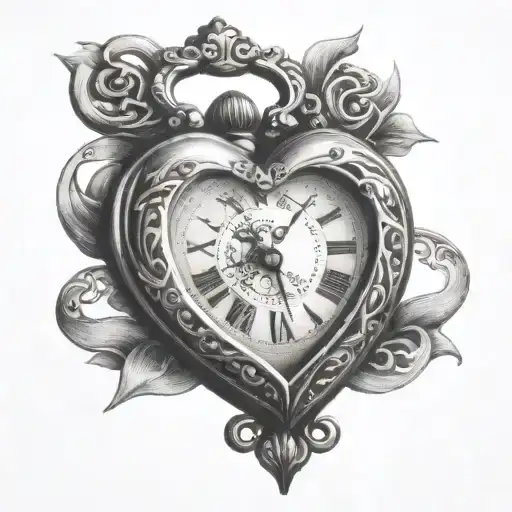 A heart-shaped pocket watch with the hands pointing to infinity, symbolizing timeless love tattoo design idea