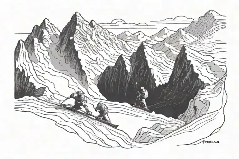 skier carving down a mountain tattoo design idea