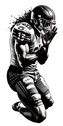 A football player kneeling in prayer on the track tattoo design idea