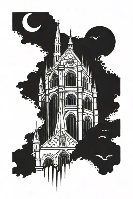 gothic church towers dark background filler tattoo design idea