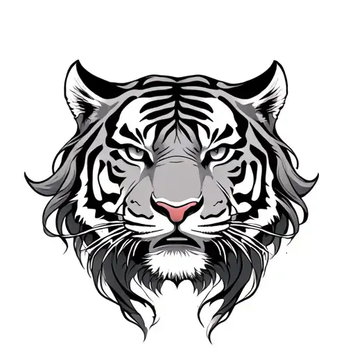 Japanese half sleeve tiger head with long hair tattoo holding tattoo design idea