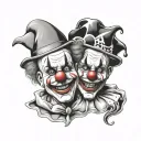 sad clown masks two tattoo design idea
