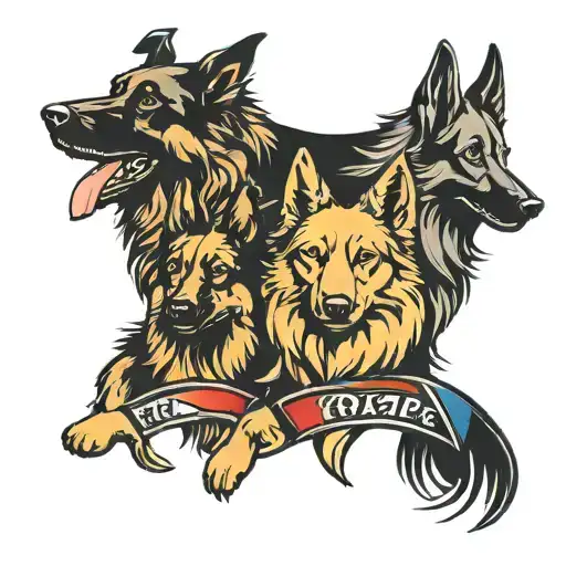 four belgian shepherd dogs for logo with belgian flag colours tattoo design idea