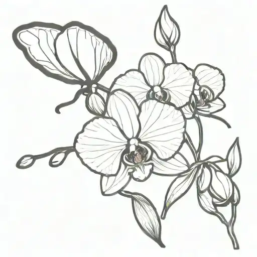 orchid and butterfly 1 half tattoo design idea