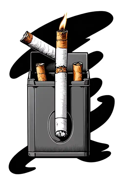 cigarette pack, lit cigarette tattoo design idea
