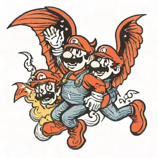 Mario Bros with demonic wings tattoo design idea
