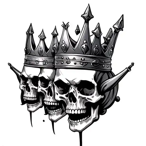3 headed evil skull with kings crown tattoo design idea