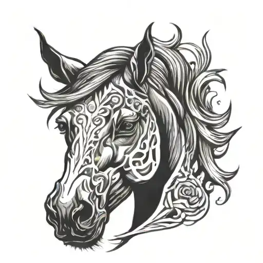 Horse Face outline with a blaze face marking  tattoo design idea