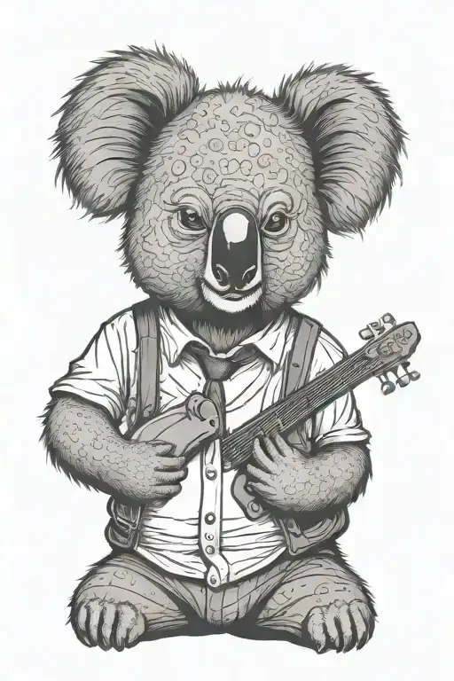 brutal strict koala, big pumped arms folded on the chest, business style, chemise and suspenders tattoo design idea