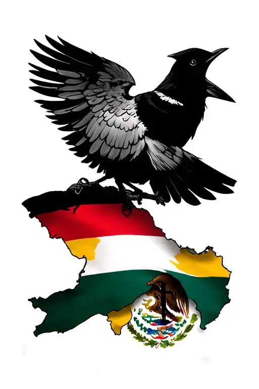 Bird combo of German, Mexican and USA flag with Christian cross tattoo design idea