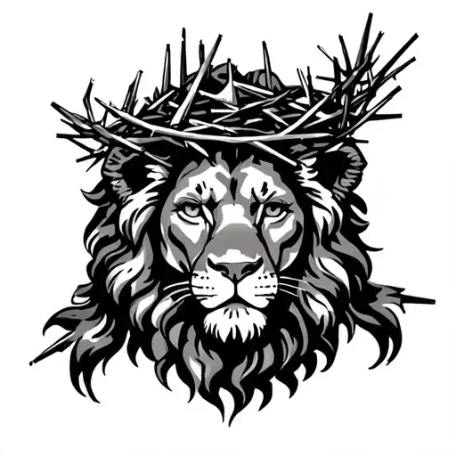 Lion of Judah on the chest of a man with a crown of thorns tattoo design idea