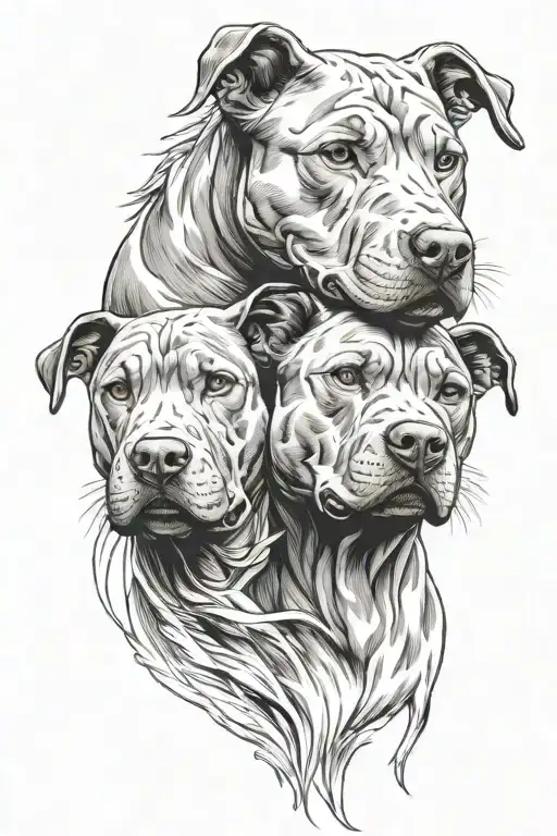 cerberus pitbull dog tattoo design idea