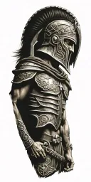 Spartan theme full sleeve featuring a collage tattoo design idea