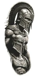 Spartan theme full sleeve featuring a collage tattoo design idea