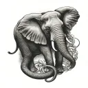 medium sized elephant with a small/ medium sized snake tattoo design idea