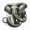 medium sized elephant with a small/ medium sized snake tattoo design idea