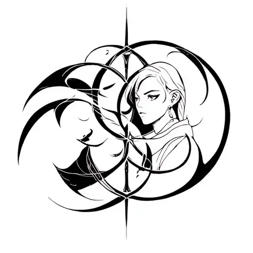 Create a symbolic tattoo design inspired by the world of Arcane. The image should feature Jinx and Vi in a dynamic tattoo design idea