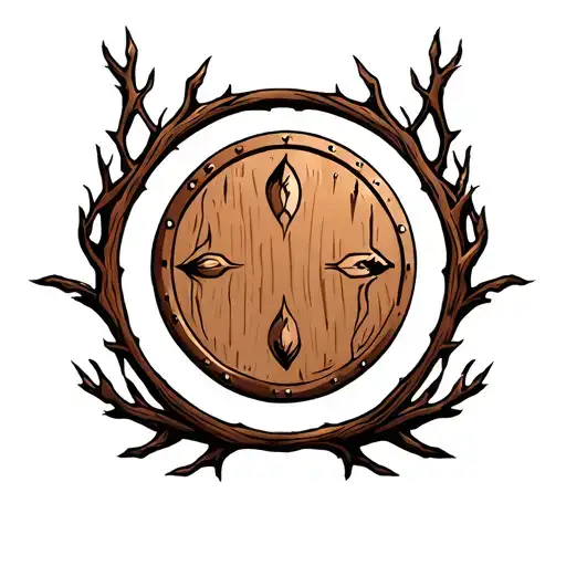 round wooden shield in branches tattoo design idea