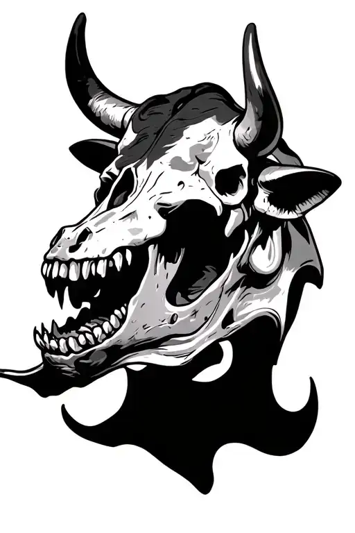 Side profile of a bull skull with open mouth and demonic eyes ( Like the rocks new tattoo ) tattoo design idea