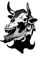 Side profile of a bull skull with open mouth and demonic eyes ( Like the rocks new tattoo ) tattoo design idea