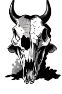 Side profile of a bull skull with open mouth and demonic eyes ( Like the rocks new tattoo ) tattoo design idea