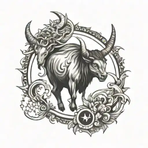 taurus and capricorn star sign surrounded tattoo design idea