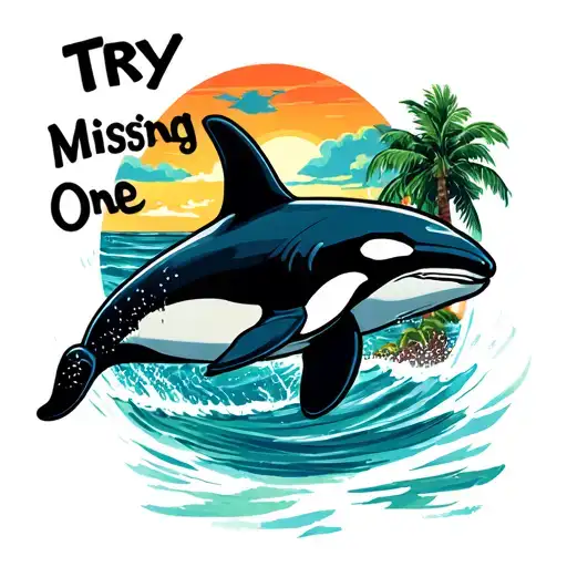 "Try Missing One" beach sunset, orca leaping tattoo design idea