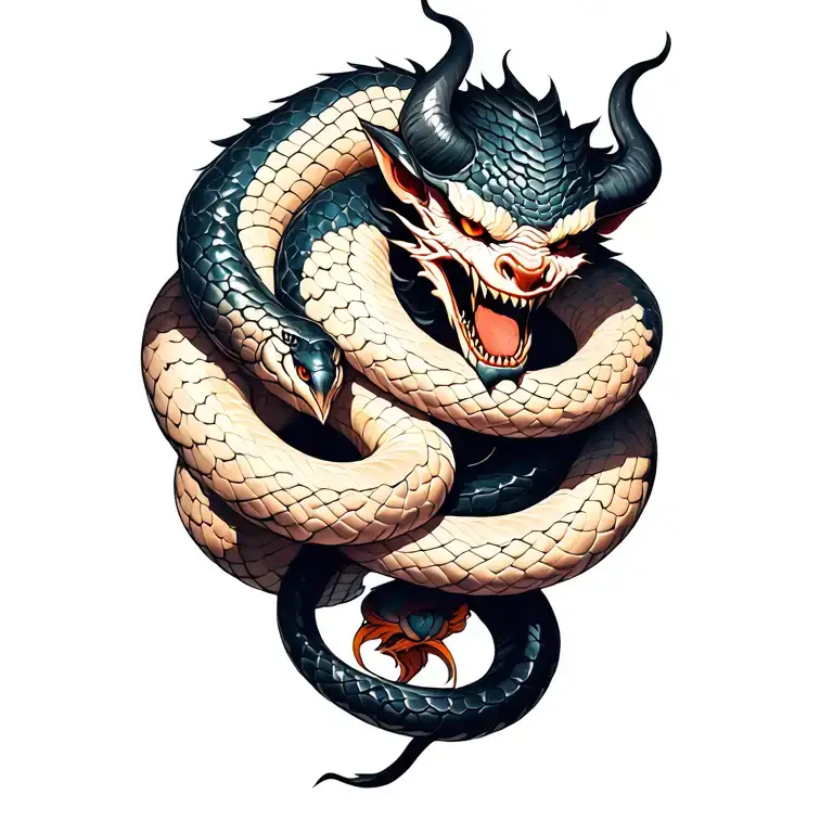 oni demon with snake intertwined tattoo design idea