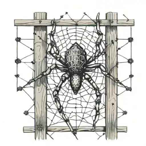 An abstract representation of a spider intertwined with cybersigilism symbols on a fence tattoo design idea