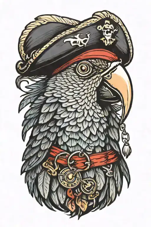 parrot with pirate hat and eye patch  tattoo design idea