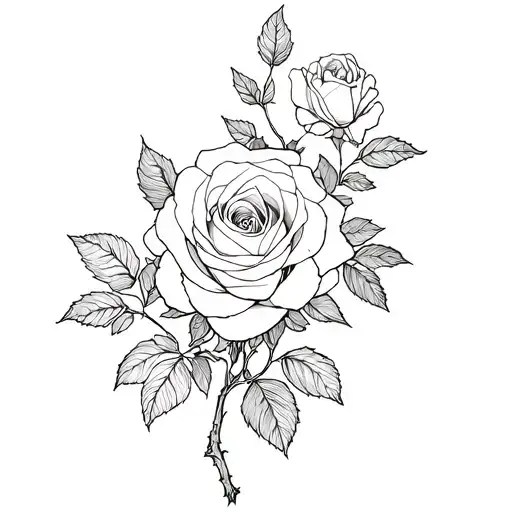 baroque, cyber siligism, romantic goth style - create A delicate, feminine rose bush tattoo design idea