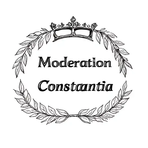 A laurel crown that surrounds the words moderation and constantia, one under another, in Roman capitals tattoo design idea