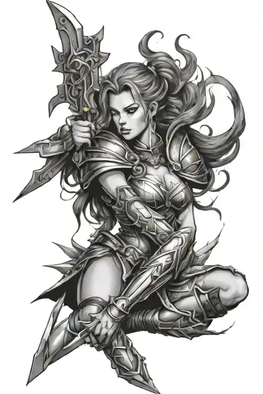 Book Fantasy female warrior lightning tattoo design idea