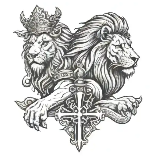 lion and jesus with viking cross tattoo tattoo design idea