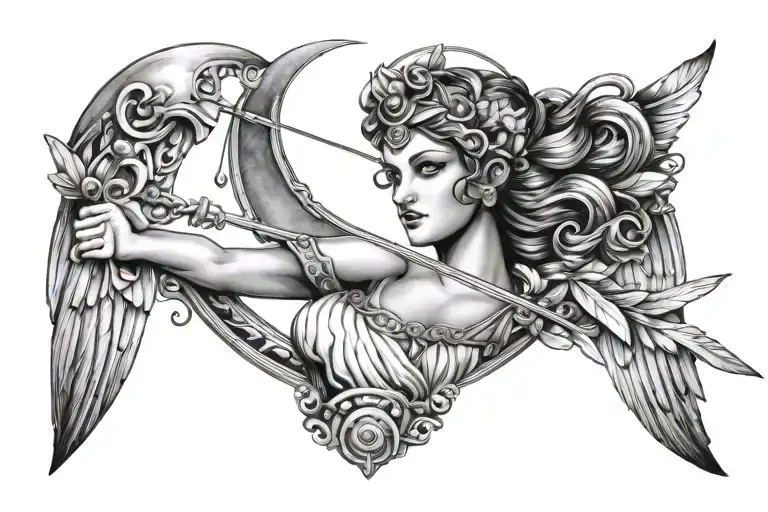 artemis greek goddess moon bow tattoo design idea
